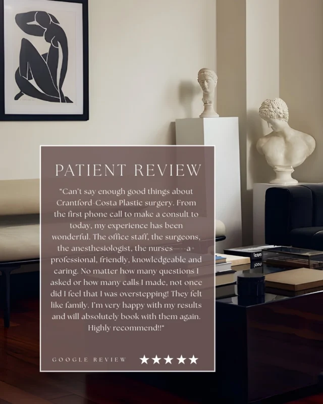 Experiences like this are what define our practice.  “From the first phone call to today, my experience has been wonderful. The office staff, the surgeons, the anesthesiologist, the nurses… all professional, friendly, knowledgeable, and caring. No matter how many questions I asked or how many calls I made, I never felt like I was overstepping. They felt like family. I’m very happy with my results and will absolutely book with them again. Highly recommend.”  Every step matters, from your first call to your final result.  If you’ve been considering a procedure, we’re here to guide you through it with the same level of care and attention.